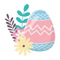 Happy easter day, pink and blue decoration fowers foliage leaves