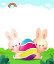 Happy Easter day poster. Little Rabbit Bunny cartoon design with greeting card.