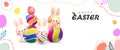 Happy Easter day poster. Little Rabbit Bunny cartoon design with greeting card.