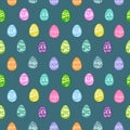 Happy Easter day seamless background. Vector colorfull ornamental eggs. Decorative hand drawn pattern, cartoon style