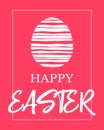 Happy Easter. Decorated white flat egg with simple abstract ornaments on red background.