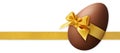 Happy Easter decoration chocolate egg with golden shiny ribbon bow, isolated on white background. Template for label, gift Royalty Free Stock Photo