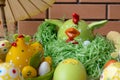 Happy easter decoration. Composition made of colorful dyed easter eggs Royalty Free Stock Photo