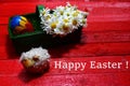 Happy easter decoration with flowers and a easteregg