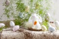 Happy Easter decoration White cute banny and Easter eggs