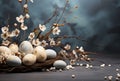 Happy Easter. Decorative Easter eggs in a nest, festive composition