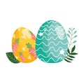 Happy easter decorative eggs with carrots and lines foliage Royalty Free Stock Photo