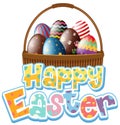 Happy Easter design with many eggs in basket