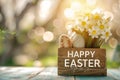 Happy easter Designated area Eggs Easter joy Basket. White religious artwork Bunny Easter egg hunt games Easter candle holders Royalty Free Stock Photo