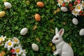 Happy easter easter dinner Eggs Easter design Basket. White spring clouds Bunny chartreuse. Egg ornaments background wallpaper