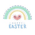 Happy Easter. Doodle boho rainbow. Minimalist greeting card. Vector illustration, flat design