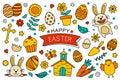 Happy easter doodle elements design. Easter set with object and decorations on white background