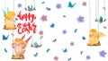 Happy Easter, Easter banner with angels, birds, flowers and butterflies. Christian Easter greeting card hand drawn elements isolat Royalty Free Stock Photo