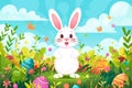 Happy easter easter bows Eggs Misty air Basket. White resurrection Bunny birds. turquoise wave background wallpaper Royalty Free Stock Photo