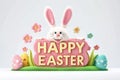 Happy easter Easter Card Eggs Pistachio blossoms Basket. White Grass Bunny farce. Eggstravaganza background wallpaper Royalty Free Stock Photo