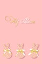 Happy easter. Easter card. Spring flowers on a pink background. Translation from spanish happy easter Royalty Free Stock Photo