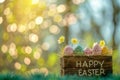 Happy easter easter crocus Eggs Secreted Easter Treasures Basket. White community Bunny chartreuse green sharing blessing Royalty Free Stock Photo