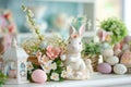 Happy easter Easter dinner Eggs Simple Basket. White Dip dyeing Bunny growth. palm sunday background wallpaper