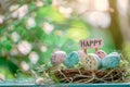 Happy easter easter egg design contest Eggs Portulaca blooms Basket. White easter confetti Bunny Holy Friday easter egg roll