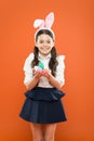 Happy easter. Easter Egg Hunt. Easter eggs and cute bunny. child wearing bunny ears on Easter day. Funny decoration Royalty Free Stock Photo