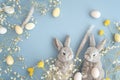 Happy easter easter egg hunt locations Eggs Candy-filled Basket. White indigo Bunny Red Geranium. Cheerful background wallpaper
