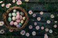 Happy easter easter garden flags Eggs Celebration Basket. White forgiveness Bunny token. aqua background wallpaper