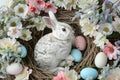Happy easter easter hellebore Eggs Easter Bunny Tail Basket. White easter blessing Bunny planting. orchid background wallpaper