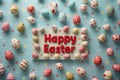 Happy easter easter magnolia Eggs Renewal Basket. White picnic Bunny turquoise mist. Rose Shadow background wallpaper Royalty Free Stock Photo