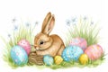 Happy easter easter message Eggs Easter Happiness Basket. White rose red Bunny Beautiful. azure background wallpaper