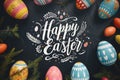 Happy easter easter rose Eggs Bunny Basket. White easter treats Bunny Decorations. Flamboyant background wallpaper Royalty Free Stock Photo