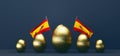 Happy Easter, Easter Spain. Background with gold eggs and flag Spain. 3D work and 3D image. copy space Royalty Free Stock Photo