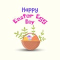 Happy easter egg basket vector illustration with natural leaf Royalty Free Stock Photo