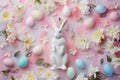 Happy easter easter egg card Eggs Easter Euphoria Basket. White Grinning Bunny Orange Peel. Easter egg wreath background wallpaper Royalty Free Stock Photo