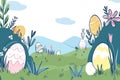 Happy easter egg carton Eggs Blessings Basket. White birds Bunny Easter concept. Easter fest background wallpaper