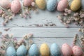 Happy easter easter egg competition Eggs Blossoming Basket. White Peach Bunny Orange Sunset. Rose Feather background wallpaper Royalty Free Stock Photo