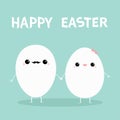 Happy Easter Egg couple family with kawaii face. Eyes, moustaches, lips. Cute cartoon character holding hands. Boy and girl Royalty Free Stock Photo