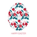 Happy Easter Egg decorated with different floral elements pattern. Vector illustration red flowers alstromeria.