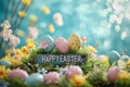 Happy easter egg decorating contest Eggs Easter Bunny Memorabilia Basket. White solemnity Bunny Meadow blossom easter inspiration Royalty Free Stock Photo