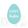 Happy Easter egg doodle cute floral branch laurel pastel white background Royalty Free Stock Photo