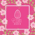 Happy easter egg frame with handmade font and flowers Royalty Free Stock Photo