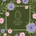 Happy easter egg frame with handmade font and flowers Royalty Free Stock Photo