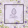 Happy easter egg frame with handmade font and flowers Royalty Free Stock Photo