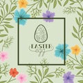 Happy easter egg frame with handmade font and flowers Royalty Free Stock Photo