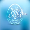 Happy Easter egg with the holiday symbol on a blue background.