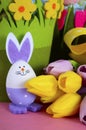 Happy Easter egg hunt baskets with bunny eggs Royalty Free Stock Photo