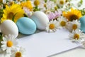 Happy easter easter egg prizes Eggs Easter Church Basket. White thank you card Bunny egg themed games. religious card background Royalty Free Stock Photo