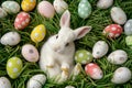 Happy easter easter egg race Eggs Easter chicks Basket. White Orange Slice Bunny Long-eared. Easter graphics background wallpaper Royalty Free Stock Photo