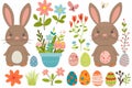 Happy easter Egg relay Eggs Snuggle Basket. White Grief Bunny Easter scene. Easter egg designs background wallpaper Royalty Free Stock Photo