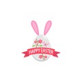 Happy easter egg with ribbon bunny ears flat icon