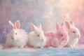 Happy easter egg scavenger hunt Eggs Rabbit Basket. White Charming Bunny plush pillow. Easter theme background wallpaper Royalty Free Stock Photo